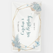 Boho Dusty Blue Butterfly Verjaardag Groot Spandoek (Verticaal)