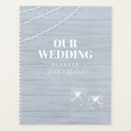 BOHO Dusty Blue Driftwood Mason Jars Mariage (Devant)