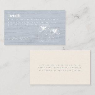 BOHO Dusty Blue Driftwood Mason Jars Wedding Visitekaartje