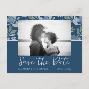 Boho Dusty Blue en Blauwgroen Save the Date Weddin Briefkaart