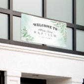 Boho Dusty Blue Eucalyptus Baptism Welkom Spandoek (Buitenkant Gebouw)