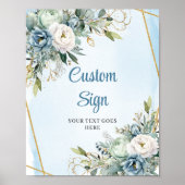 Boho Dusty Blue Eucalyptus Custom DIY Wedding Sign Poster (Voorkant)