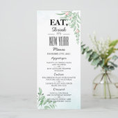 Boho Dusty Blue Eucalyptus Greenery Nieuwjaar Menu (Staand voorkant)