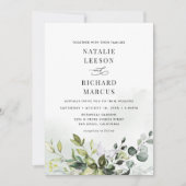 Boho Dusty Blue Eucalyptus Greenery Wedding Kaart (Voorkant)