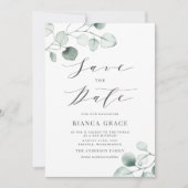 Boho Dusty Blue Eucalyptus Leaves Bat Mitzvah Save The Date (Voorkant)