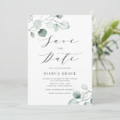 Boho Dusty Blue Eucalyptus Leaves Bat Mitzvah Save The Date (Staand voorkant)