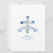 Boho Dusty Blue Floral Cross Baptême Invitation (Dos)