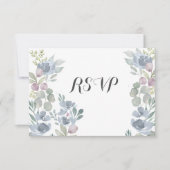 Boho Dusty Blue Floral Eucalyptus Mariage RSVP (Devant)