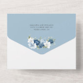 Boho Dusty Blue Floral Greenery Wedding All In One Uitnodiging (Achterkant)