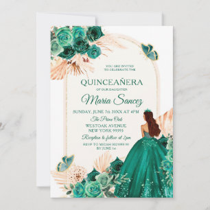 Boho Dusty Blue Floral Mexican Quinceañera Invitat Kaart