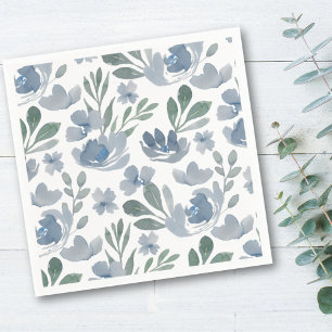 Boho Dusty Blue Floral Pattern Wedding Servet