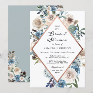 Boho Dusty Blue Floral Roos Gold Vrijgezellenfeest Kaart