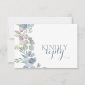 Boho Dusty Blue Floral Wedding RSVP Kaartje (Voorkant)