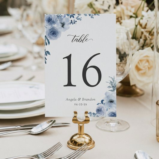 Boho Dusty Blue Floral Wedding Table Number Kaart