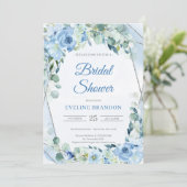 Boho Dusty Blue Floral Zilver Geometrische Bruid Kaart (Staand voorkant)