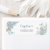 Boho Dusty Blue Flutter op Over Butterfly Adres Etiket (Insitu)