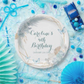Boho Dusty Blue Flutter op Over Butterfly Verjaard Papieren Bordje (Feest)