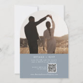 Boho Dusty Blue Foto QR Code Boog Huwelijk Kaart (Achterkant)