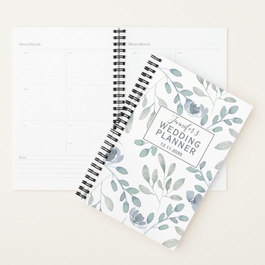 Boho Dusty Blue & Green Motif Wedding planner (Devant avec enveloppe)