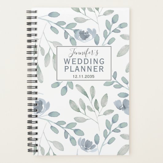 Boho Dusty Blue & Green Pattern Wedding Planner (Voorkant)