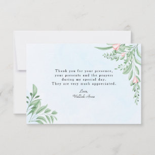 Boho Dusty Blue Greenery Baptism Foto Bedankkaart