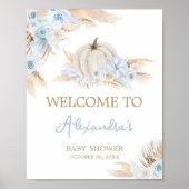 Boho Dusty Blue Pumpkin Baby shower Welkom Poster (Voorkant)