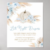 Boho Dusty Blue Pumpkin Late Night Diapers Poster (Voorkant)