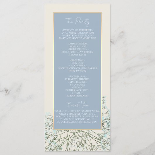 Boho Dusty Blue Wedding Program Programma (Achterkant)