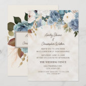 Boho Dusty Blue White Flowers Cream Wedding Kaart (Voorkant / Achterkant)