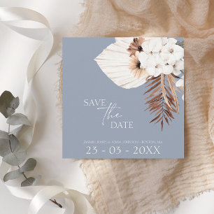 Boho Dusty Blue White Pampas Grass Wedding Save The Date