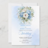 Boho Dusty Blue White Peony Gold Wedding Invite Kaart (Voorkant)