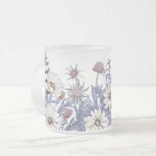 Boho Dusty Blue Wildbloemen Thistles Daisy Matglas Koffiemok