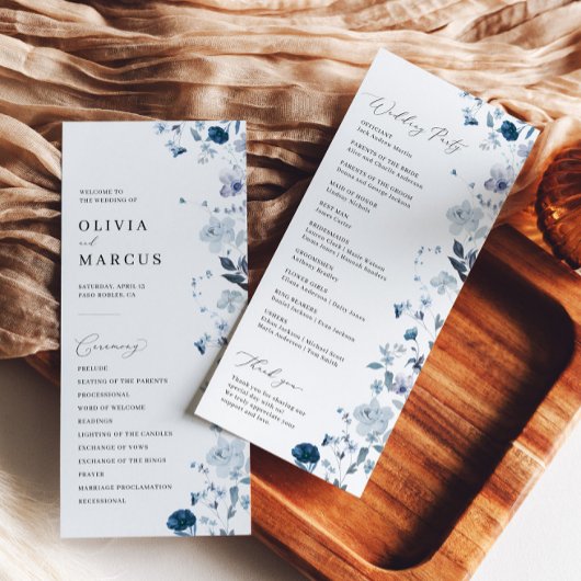 Boho Dusty Blue Wildflower Elegant Trouwprogramma Programma