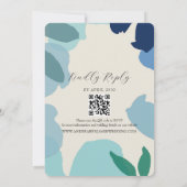 Boho Dusty Faire-part de mariage bleu avec code QR (Dos)