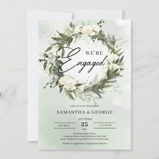 Boho Dusty green Olive witte rozen Kaart (Voorkant)