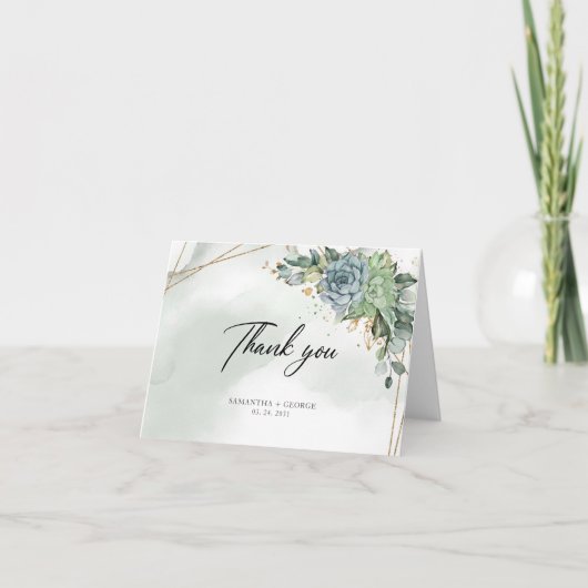 Boho dusty green succuleert eucalyptusgoud lijst bedankkaart (Voorkant)