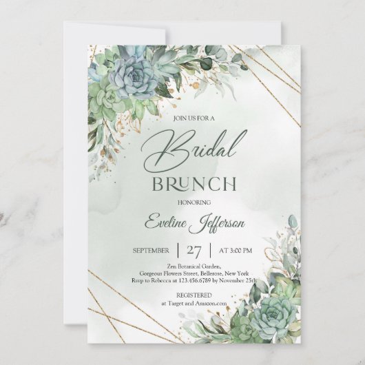 Boho dusty green zuigt goud op Bridal brunch Kaart (Voorkant)