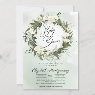 Boho Dusty Greenery Olive Wreath White Roses Kaart
