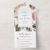 Boho Dusty Pink Burgundy Wedding Autumn Herfst All In One Uitnodiging (Binnen)