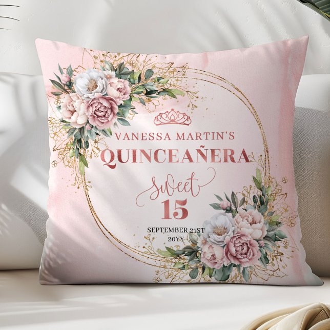 Boho Dusty Pink Flowers Greenery Best Gift Quince Kussen (Dusty Pink Flowers Greenery Best Gift Quince Pillow)