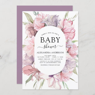 Boho Dusty Pink Paars Baby shower Uitnodiging