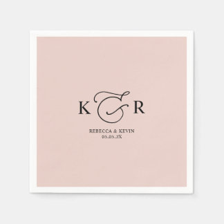 Boho Dusty Roos Elegant Monogram Wedding Napkins Servet