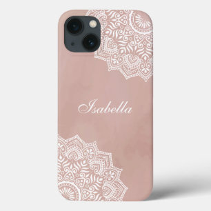 Boho Dusty Roos Mandala Aangepaste naam iPhone 13 Hoesje