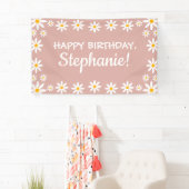 Boho Dusty Roos Pink Retro Daisies Birthay Party Spandoek (Insitu)