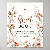 Boho Dusty Roos Wildflower Doop Gastboek Teken Poster (Voorkant)