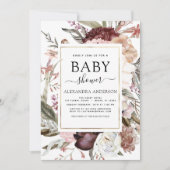 Boho Dusty rose Bourgogne Baby shower Invitation (Devant)