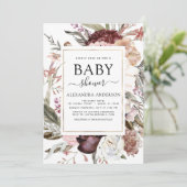 Boho Dusty rose Bourgogne Baby shower Invitation (Debout devant)