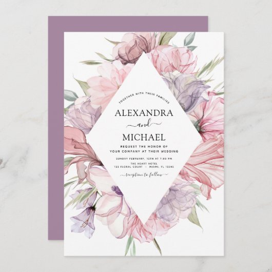 Boho Dusty rose violet Faire-part de mariage (Devant / Derrière)