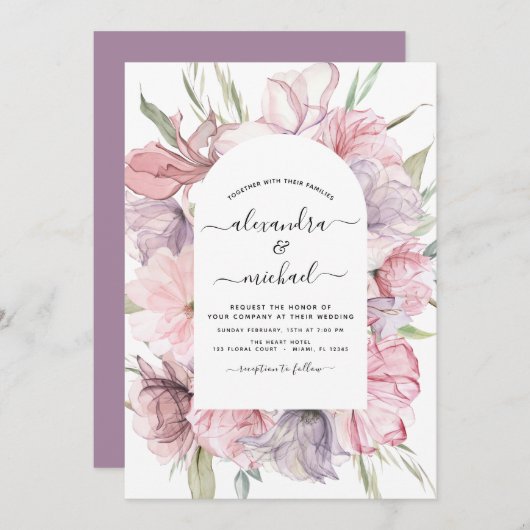 Boho Dusty rose violet Faire-part de mariage (Devant / Derrière)