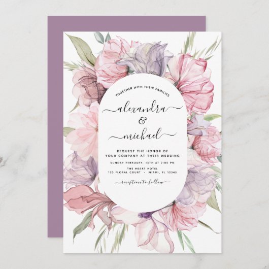 Boho Dusty rose violet Faire-part de mariage (Devant / Derrière)